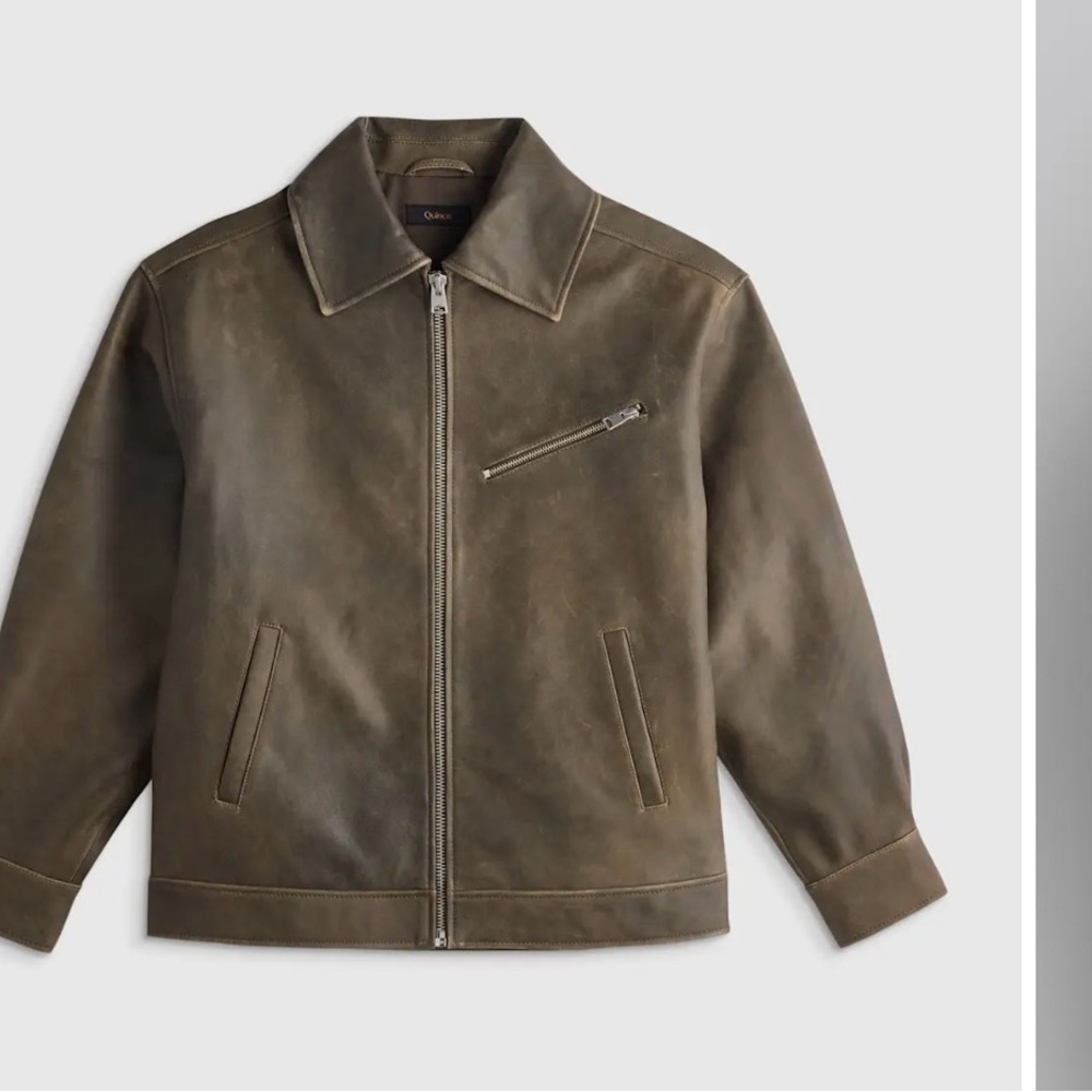 Quince womens 100% Leather Zip Bomber Jacket M